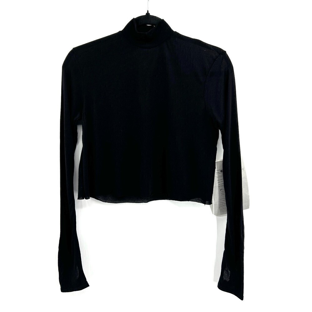 NWT URBAN OUTFITTERS Mouchette Black Turtleneck Raw Hem Crop Top Size Medium